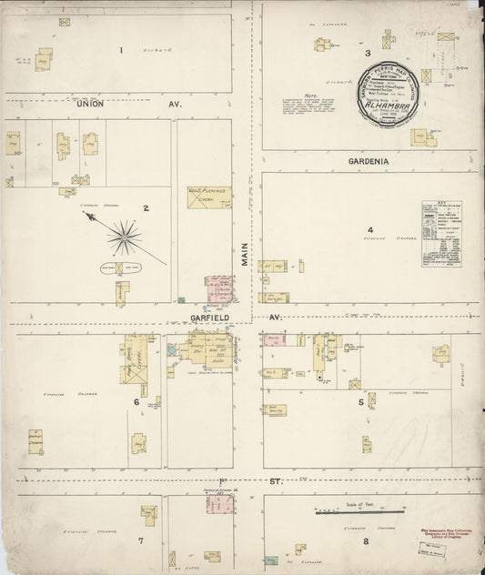 Sanborn Fire Insurance Map from Alhambra, Los Angeles County, California (1890), Sheet #0001 - Historic Sanborn Fire Insurance Map Print, vintage old map wall art, antique decor, genealogy gift, California California map