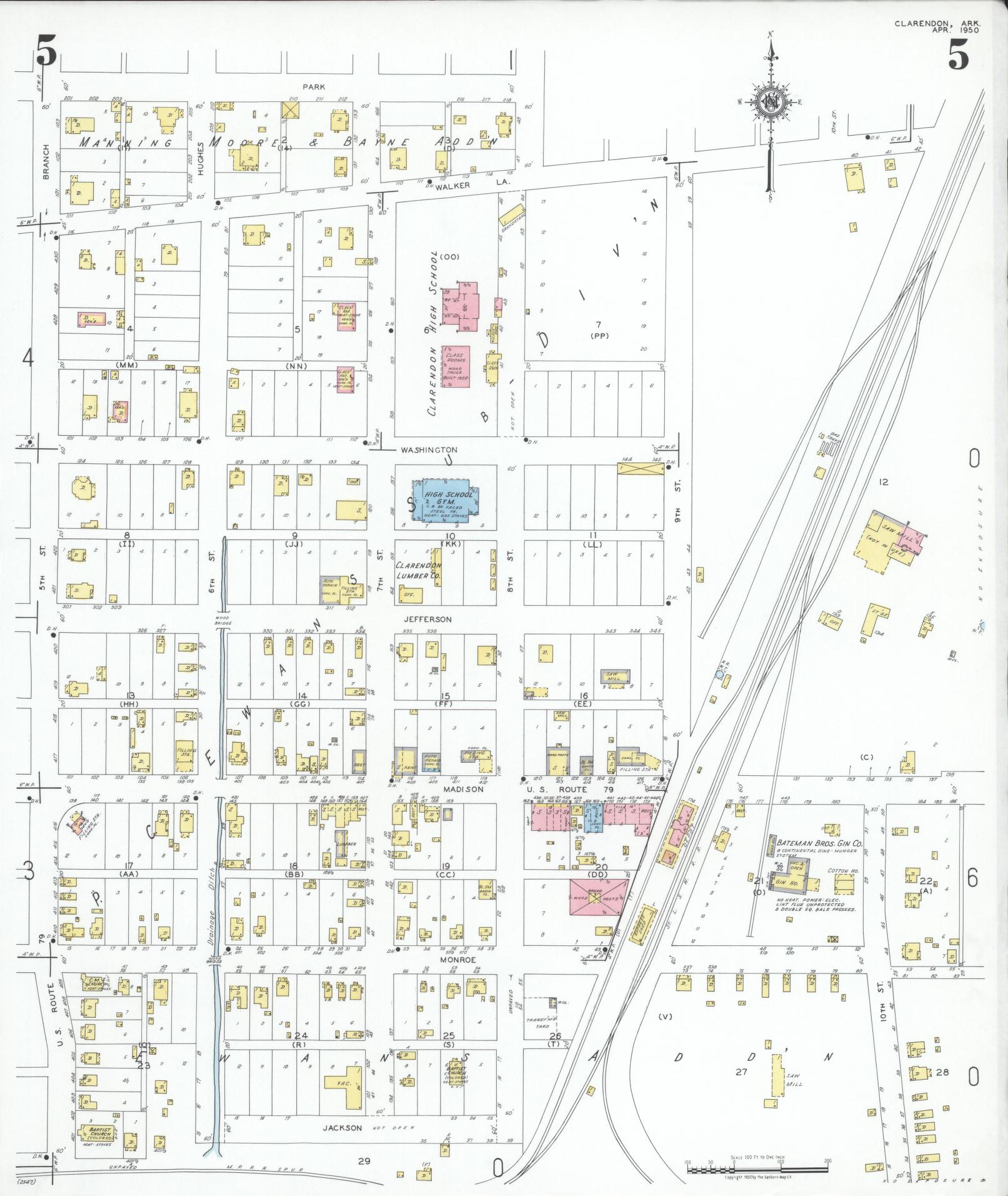 Sanborn Fire Insurance Map from Clarendon, Monroe County, Arkansas (1950), Sheet #0005 - Complete Map Set gallery image, historic Sanborn map, vintage wall art, Arkansas Arkansas