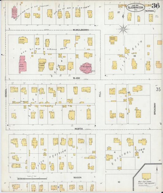 Sanborn Fire Insurance Map from Bloomington, McLean County, Illinois (1901), Sheet #0036 - Historic Sanborn Fire Insurance Map Print, vintage old map wall art, antique decor, genealogy gift, Illinois Illinois map