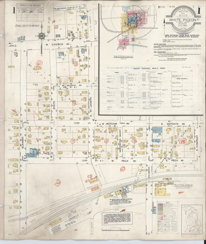 Sanborn Fire Insurance Map from White Pigeon, Saint Joseph County, Michigan (1954), Sheet #0001 - Complete Map Set gallery image, historic Sanborn map, vintage wall art, Michigan Michigan