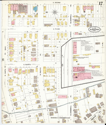 Sanborn Fire Insurance Map from Albuquerque, Bernalillo County, New Mexico (1908), Sheet #0017 - Complete Map Set gallery image, historic Sanborn map, vintage wall art, New Mexico New Mexico