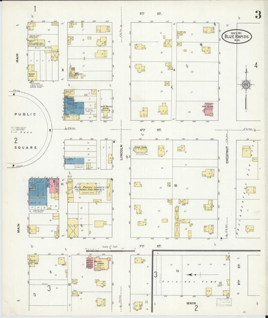 Sanborn Fire Insurance Map from Blue Rapids, Marshall County, Kansas (1911), Sheet #0003 - Historic Sanborn Fire Insurance Map Print, vintage old map wall art, antique decor, genealogy gift, Kansas Kansas map