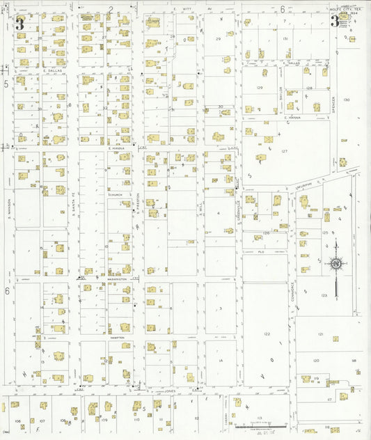 Sanborn Fire Insurance Map from Wolfe City, Hunt County, Texas (1934), Sheet #0003 - Historic Sanborn Fire Insurance Map Print, vintage old map wall art, antique decor, genealogy gift, Texas Texas map
