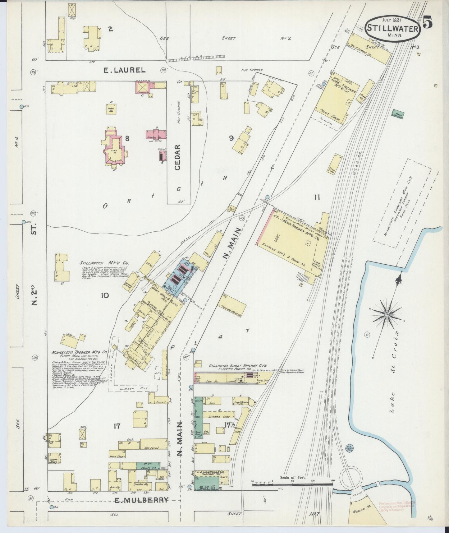 Sanborn Fire Insurance Map from Stillwater, Washington County, Minnesota (1891), Sheet #0005 - Complete Map Set gallery image, historic Sanborn map, vintage wall art, Minnesota Minnesota
