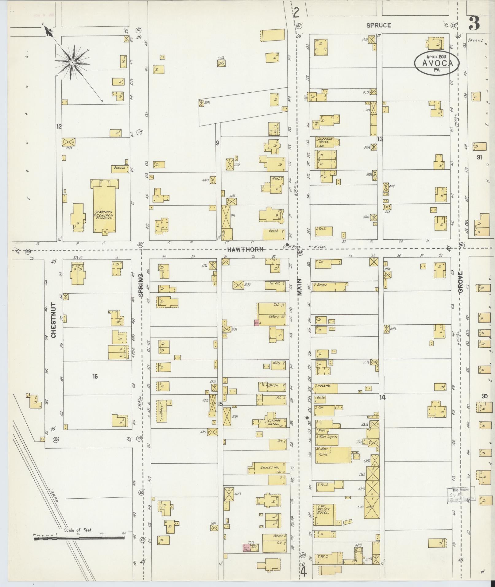 Sanborn Fire Insurance Map from Avoca, Luzerne County, Pennsylvania (1903), Sheet #0003 - Historic Sanborn Fire Insurance Map Print, vintage old map wall art, antique decor, genealogy gift, Pennsylvania Pennsylvania map