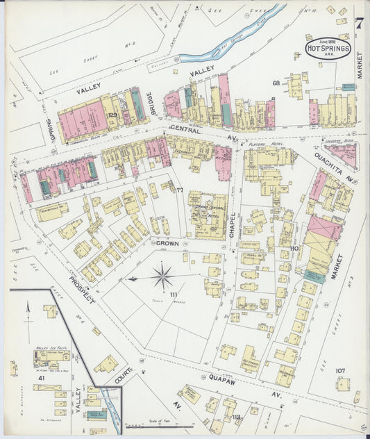 Sanborn Fire Insurance Map from Hot Springs, Garland County, Arkansas (1892), Sheet #0007 - Historic Sanborn Fire Insurance Map Print, vintage old map wall art, antique decor, genealogy gift, Arkansas Arkansas map