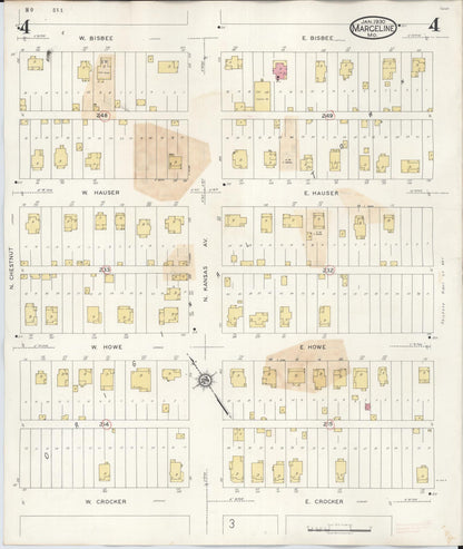 Sanborn Fire Insurance Map from Marceline, Linn County, Missouri (1939), Sheet #0004 - Historic Sanborn Fire Insurance Map Print, vintage old map wall art, antique decor, genealogy gift, Missouri Missouri map