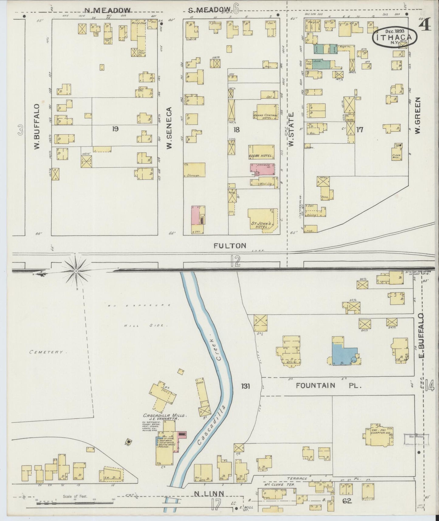 Sanborn Fire Insurance Map from Ithaca, Tompkins County, New York (1893), Sheet #0004 - Complete Map Set gallery image, historic Sanborn map, vintage wall art, New York New York