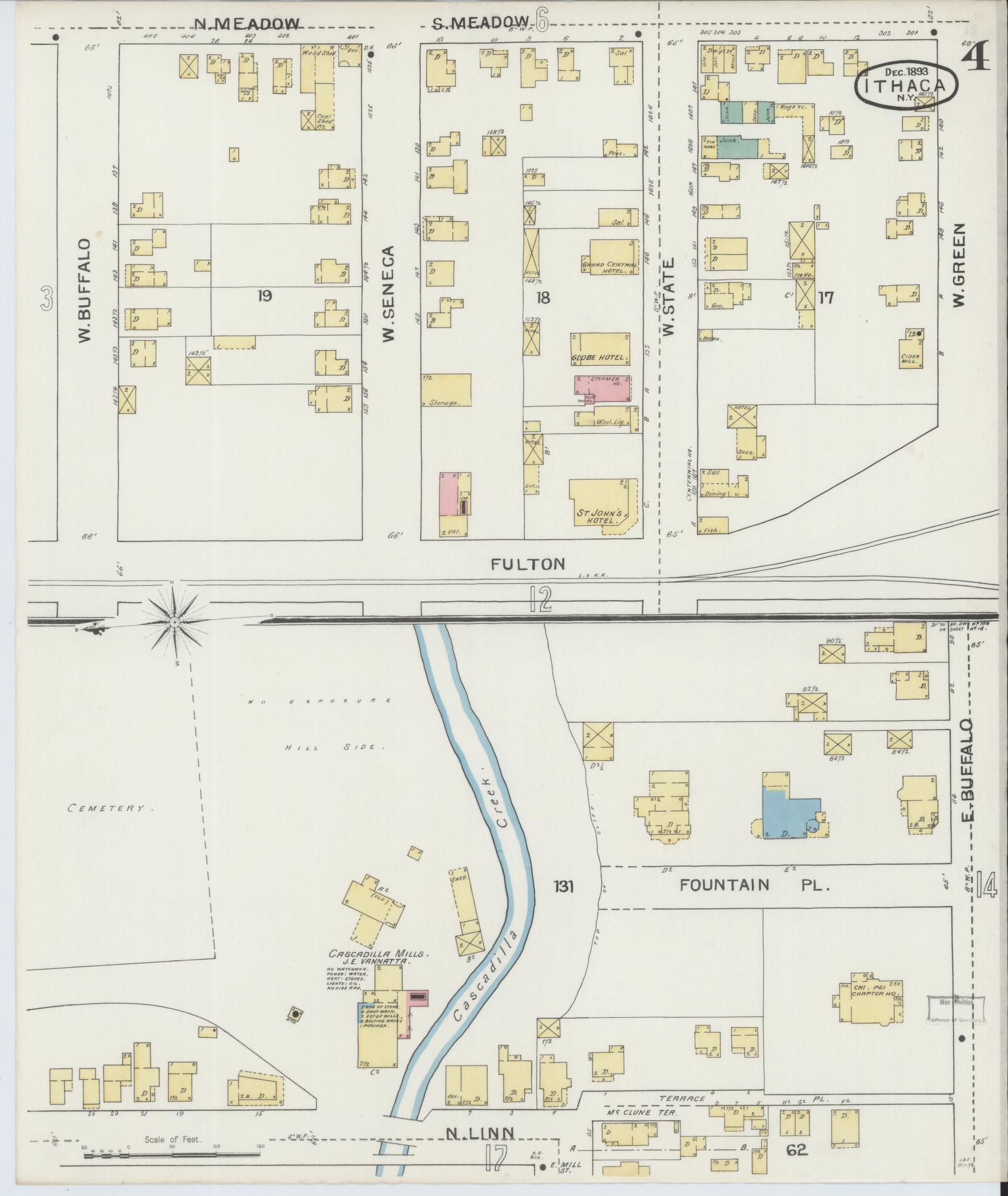 Sanborn Fire Insurance Map from Ithaca, Tompkins County, New York (1893), Sheet #0004 - Complete Map Set gallery image, historic Sanborn map, vintage wall art, New York New York