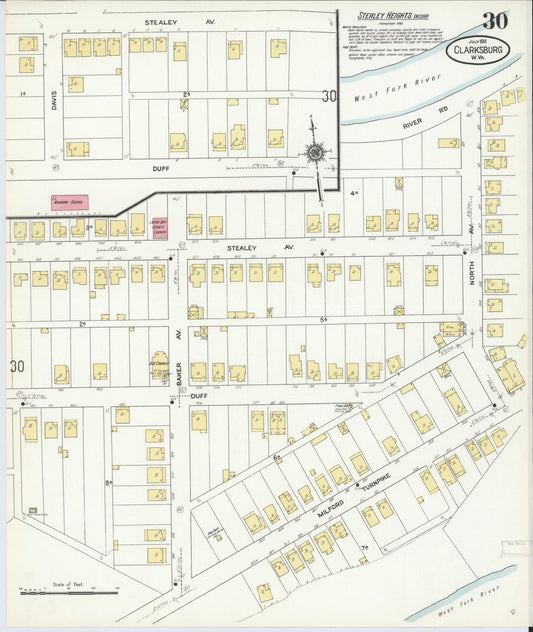 Sanborn Fire Insurance Map from Clarksburg, Harrison County, West Virginia (1911), Sheet #0030 - Historic Sanborn Fire Insurance Map Print, vintage old map wall art, antique decor, genealogy gift, West Virginia West Virginia map