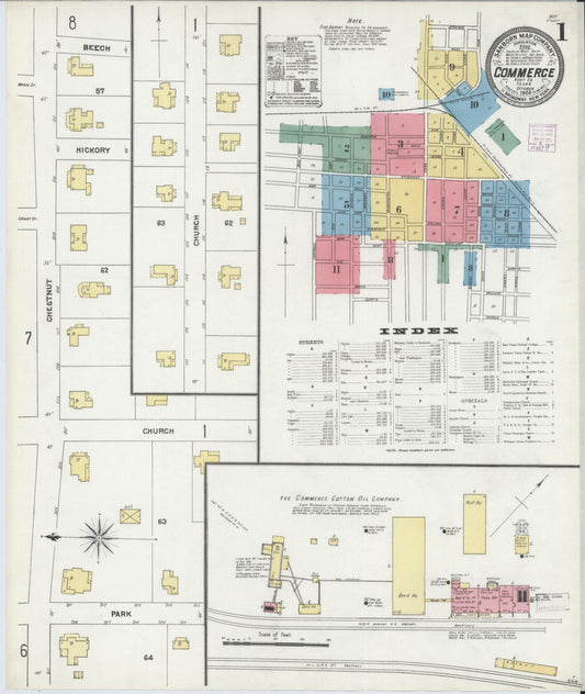 Sanborn Fire Insurance Map from Commerce, Hunt County, Texas (1906), Sheet #0001 - Complete Map Set gallery image, historic Sanborn map, vintage wall art, Texas Texas