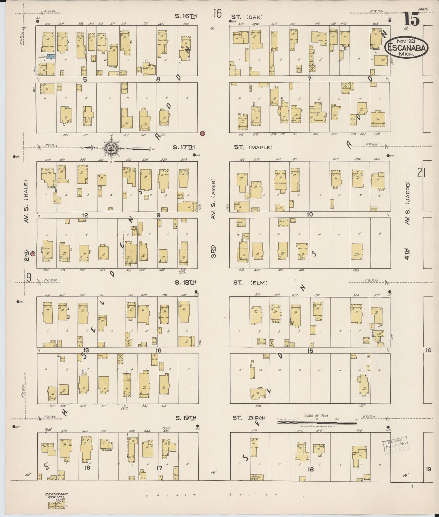 Sanborn Fire Insurance Map from Escanaba, Delta County, Michigan (1921), Sheet #0015 - Complete Map Set gallery image, historic Sanborn map, vintage wall art, Michigan Michigan