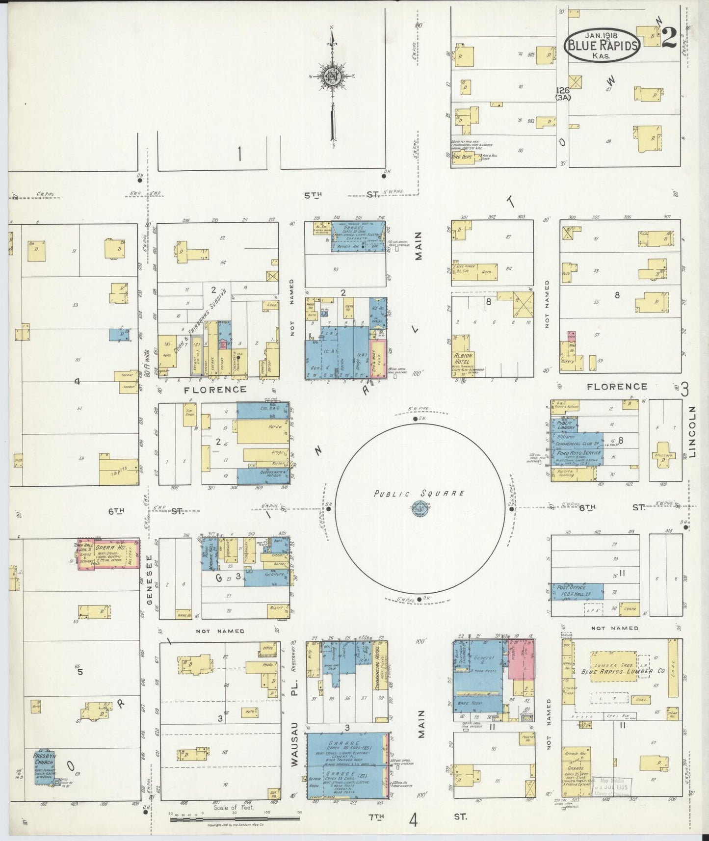 Sanborn Fire Insurance Map from Blue Rapids, Marshall County, Kansas (1918), Sheet #0002 - Historic Sanborn Fire Insurance Map Print, vintage old map wall art, antique decor, genealogy gift, Kansas Kansas map