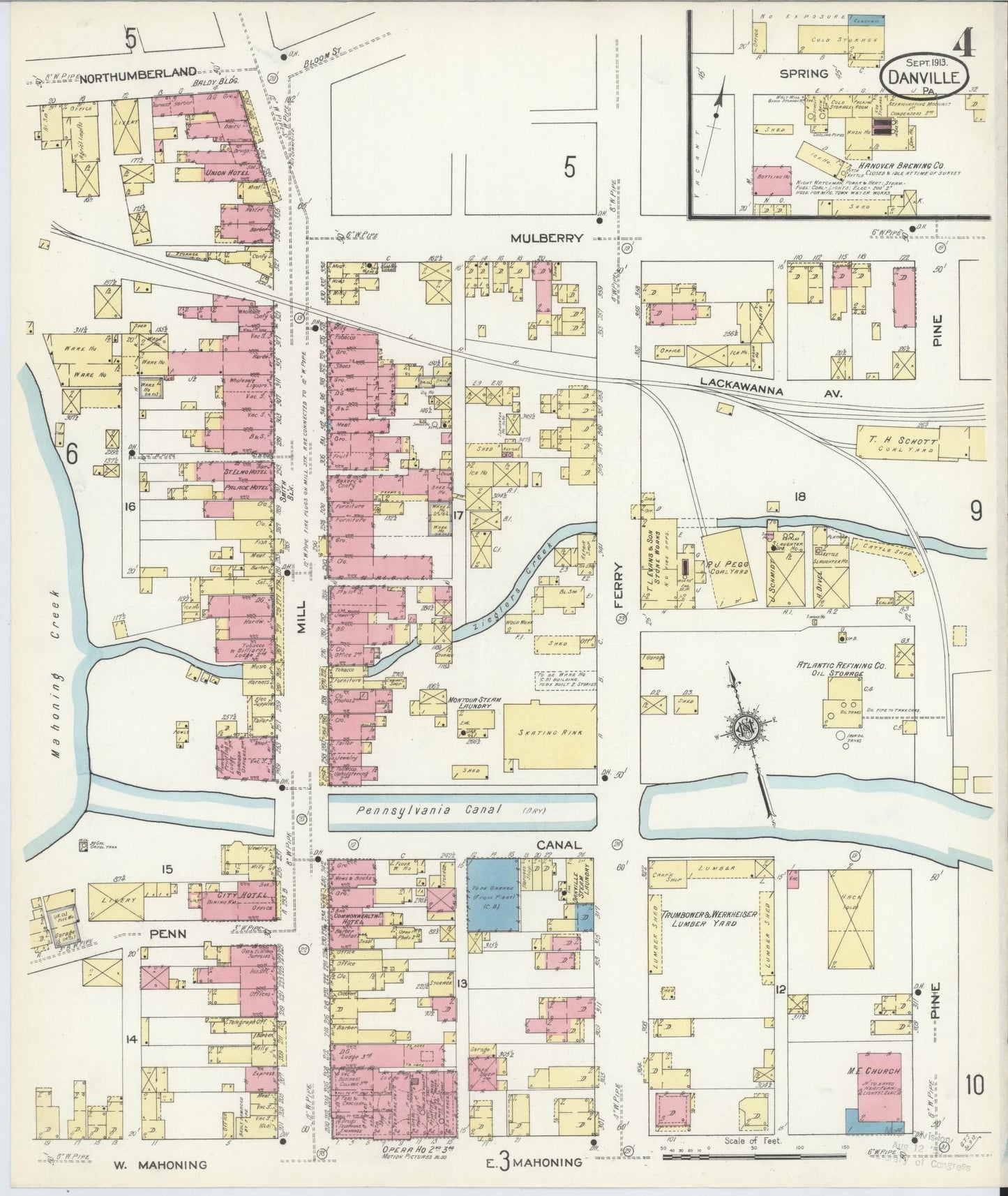 Sanborn Fire Insurance Map from Danville, Montour County, Pennsylvania (1913), Sheet #0004 - Historic Sanborn Fire Insurance Map Print, vintage old map wall art, antique decor, genealogy gift, Pennsylvania Pennsylvania map