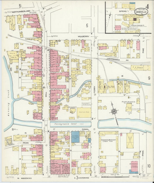 Sanborn Fire Insurance Map from Danville, Montour County, Pennsylvania (1913), Sheet #0004 - Historic Sanborn Fire Insurance Map Print, vintage old map wall art, antique decor, genealogy gift, Pennsylvania Pennsylvania map