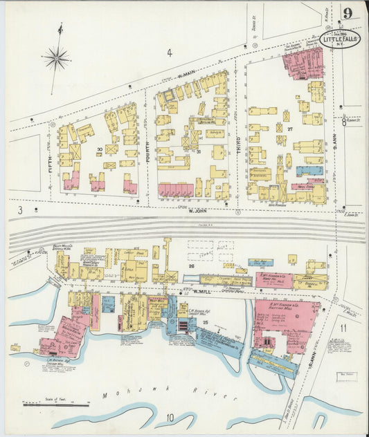 Sanborn Fire Insurance Map from Little Falls, Herkimer County, New York (1906), Sheet #0009 - Historic Sanborn Fire Insurance Map Print, vintage old map wall art, antique decor, genealogy gift, New York New York map