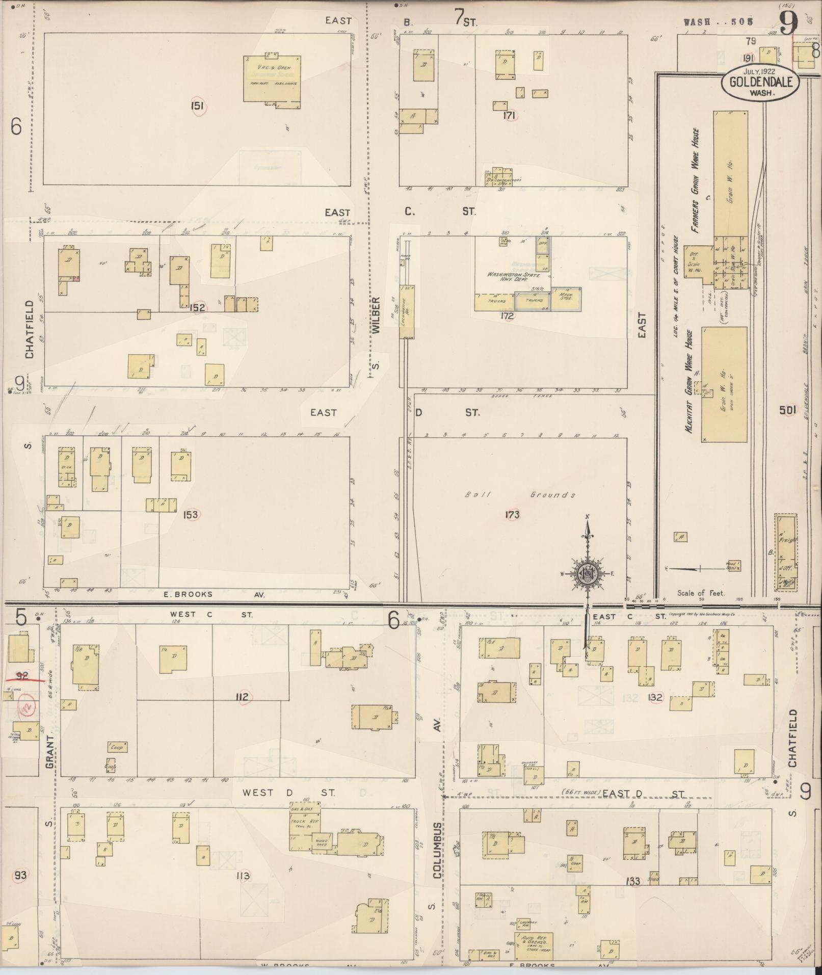 Sanborn Fire Insurance Map from Goldendale, Klickitat County, Washington (1941), Sheet #0009 - Complete Map Set gallery image, historic Sanborn map, vintage wall art, Washington Washington