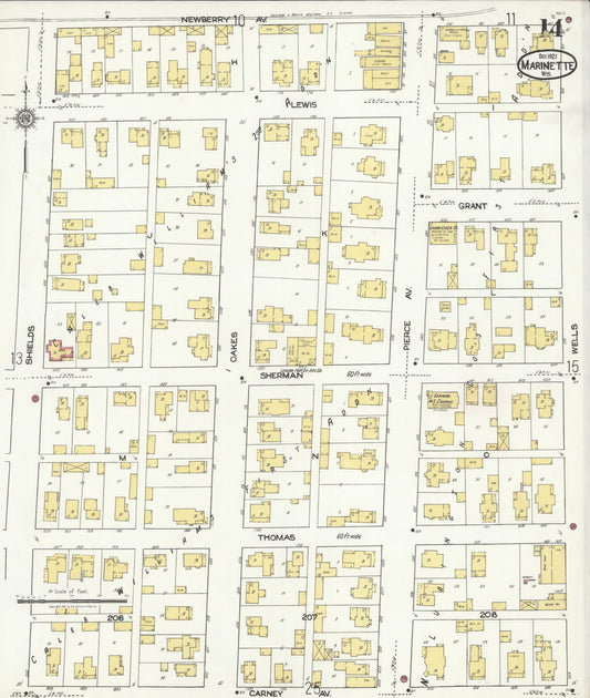 Sanborn Fire Insurance Map from Marinette, Marinette County, Wisconsin (1921), Sheet #0014 - Historic Sanborn Fire Insurance Map Print, vintage old map wall art, antique decor, genealogy gift, Wisconsin Wisconsin map