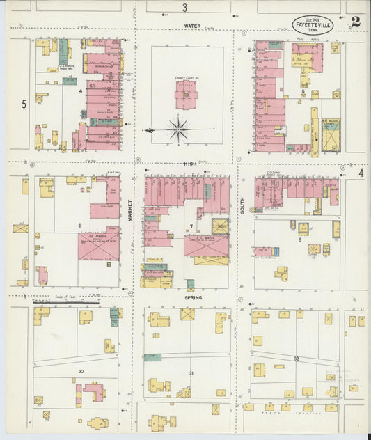 Sanborn Fire Insurance Map from Fayetteville, Lincoln County, Tennessee (1902), Sheet #0002 - Historic Sanborn Fire Insurance Map Print, vintage old map wall art, antique decor, genealogy gift, Tennessee Tennessee map