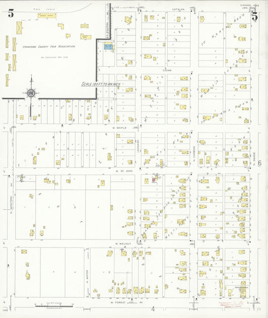 Sanborn Fire Insurance Map from Girard, Crawford County, Kansas (1935), Sheet #0005 - Historic Sanborn Fire Insurance Map Print, vintage old map wall art, antique decor, genealogy gift, Kansas Kansas map