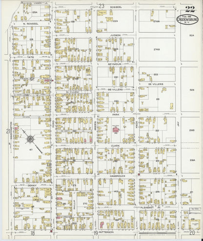 Sanborn Fire Insurance Map from Ogdensburg, St. Lawrence County, New York (1918), Sheet #0022 - Complete Map Set gallery image, historic Sanborn map, vintage wall art, New York New York