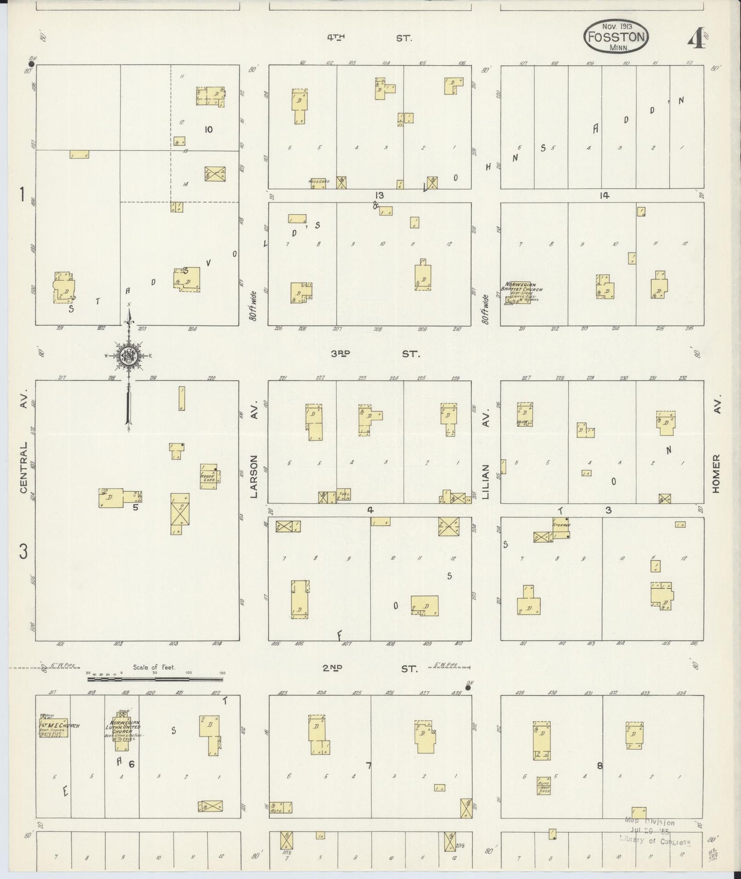 Sanborn Fire Insurance Map from Fosston, Polk County, Minnesota (1913), Sheet #0004 - Historic Sanborn Fire Insurance Map Print, vintage old map wall art, antique decor, genealogy gift, Minnesota Minnesota map