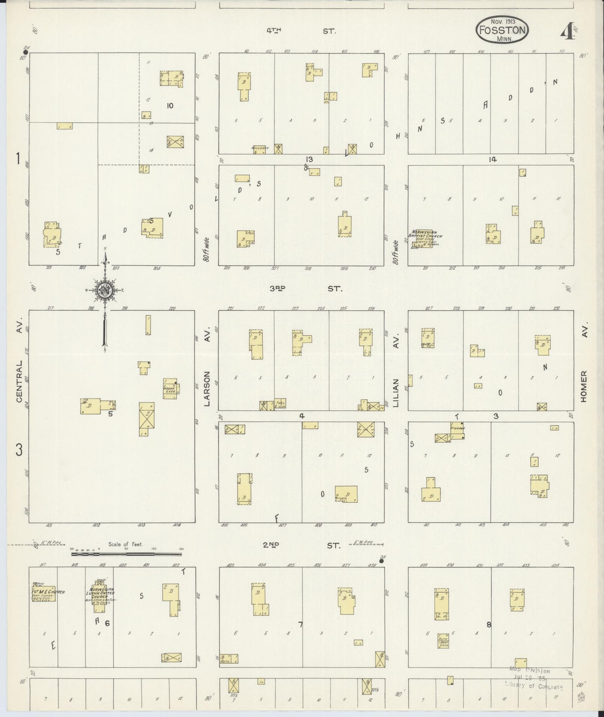 Sanborn Fire Insurance Map from Fosston, Polk County, Minnesota (1913), Sheet #0004 - Historic Sanborn Fire Insurance Map Print, vintage old map wall art, antique decor, genealogy gift, Minnesota Minnesota map