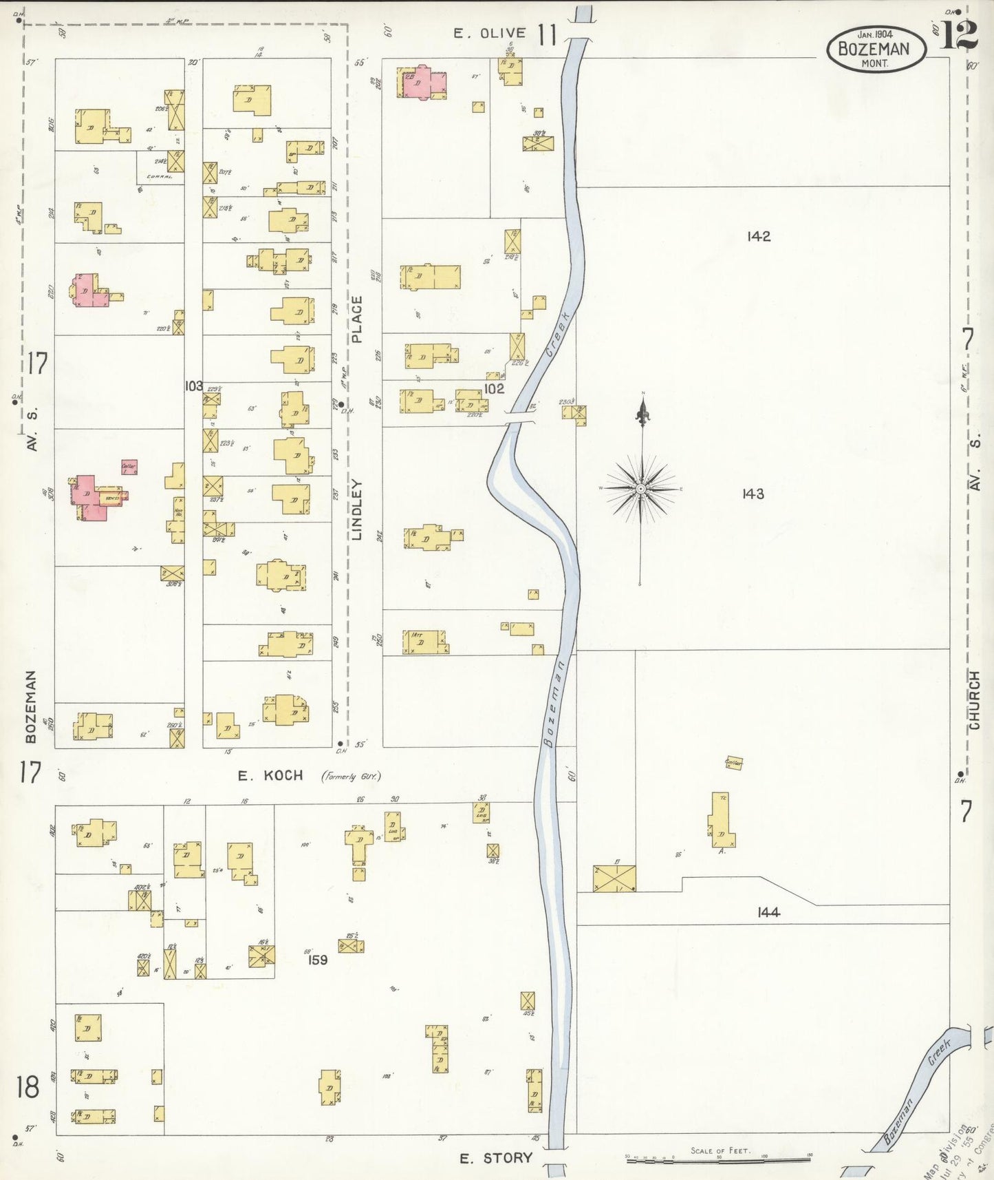 Sanborn Fire Insurance Map from Bozeman, Gallatin County, Montana (1904), Sheet #0012 - Complete Map Set gallery image, historic Sanborn map, vintage wall art, Montana Montana
