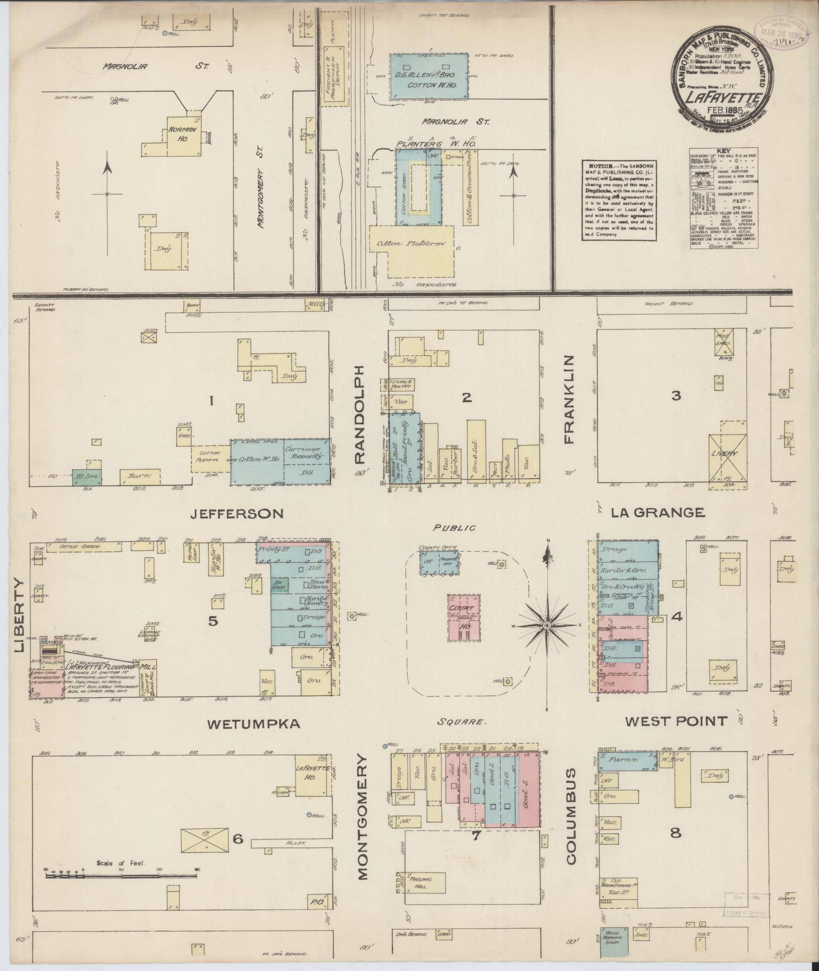 Sanborn Fire Insurance Map from Lafayette, Chambers County, Alabama (1885), Sheet #0001 - Historic Sanborn Fire Insurance Map Print, vintage old map wall art, antique decor, genealogy gift, Alabama Alabama map