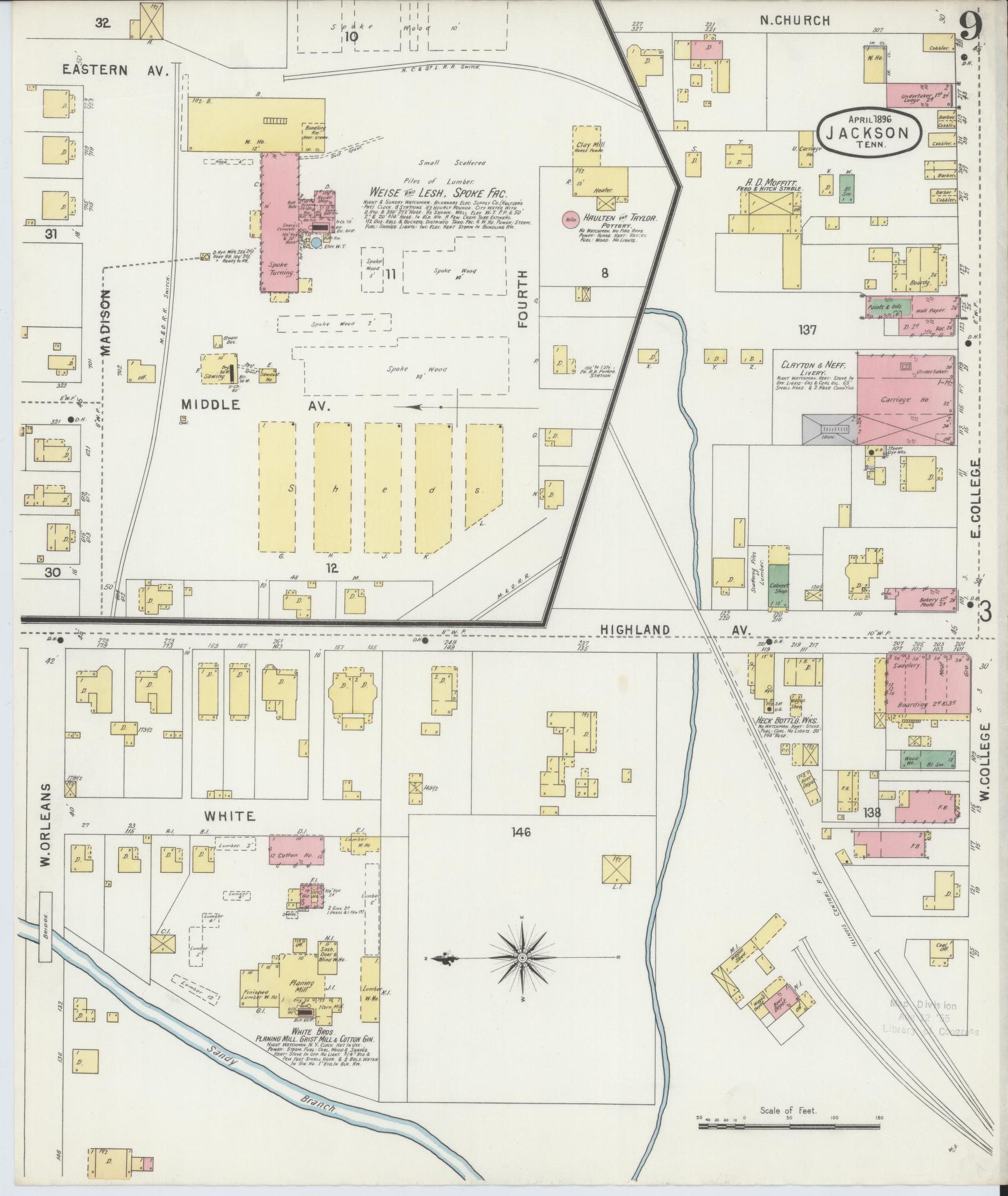 Sanborn Fire Insurance Map from Jackson, Madison County, Tennessee (1896), Sheet #0009 - Complete Map Set gallery image, historic Sanborn map, vintage wall art, Tennessee Tennessee