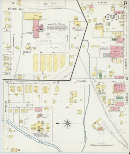 Sanborn Fire Insurance Map from Jackson, Madison County, Tennessee (1896), Sheet #0009 - Complete Map Set gallery image, historic Sanborn map, vintage wall art, Tennessee Tennessee