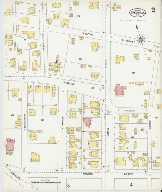 Sanborn Fire Insurance Map from Greenville, Greenville County, South Carolina (1902), Sheet #0002 - Historic Sanborn Fire Insurance Map Print, vintage old map wall art, antique decor, genealogy gift, South Carolina South Carolina map