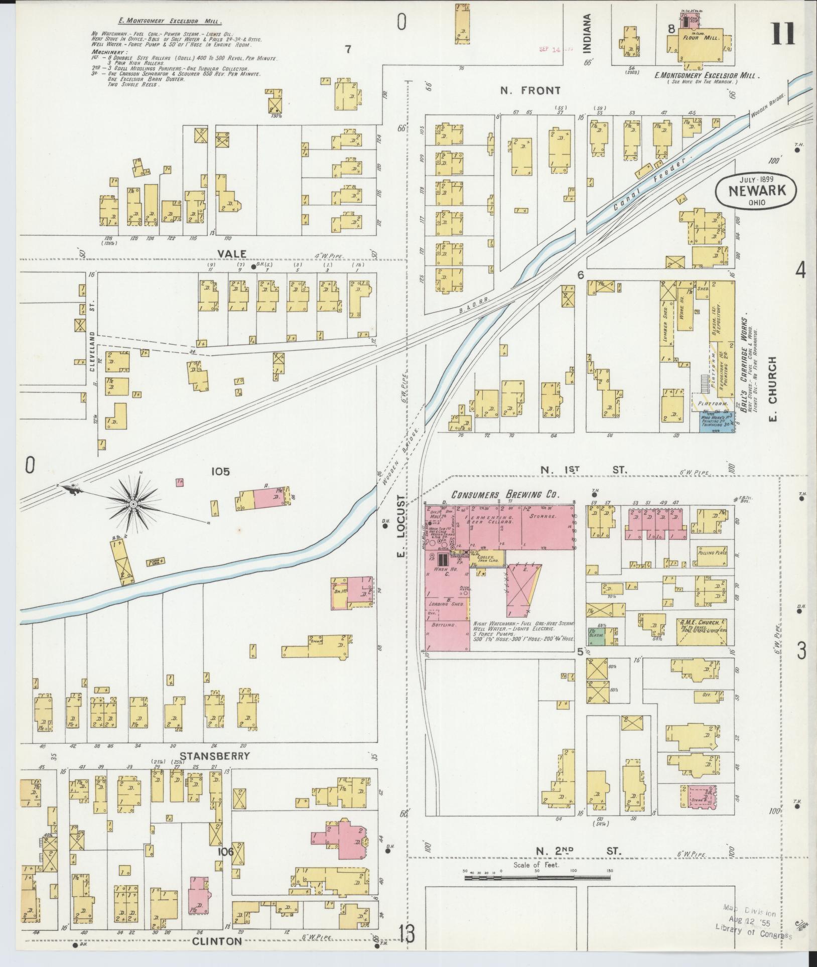 Sanborn Fire Insurance Map from Newark, Licking County, Ohio (1899), Sheet #0011 - Historic Sanborn Fire Insurance Map Print, vintage old map wall art, antique decor, genealogy gift, Ohio Ohio map