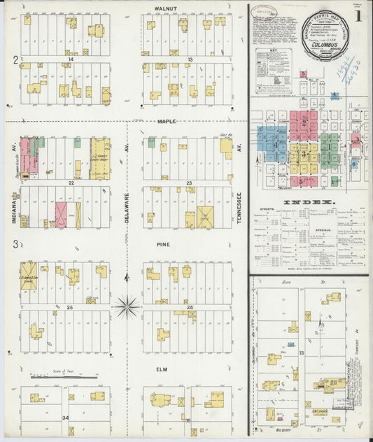 Sanborn Fire Insurance Map from Columbus, Cherokee County, Kansas (1899), Sheet #0001 - Historic Sanborn Fire Insurance Map Print, vintage old map wall art, antique decor, genealogy gift, Kansas Kansas map