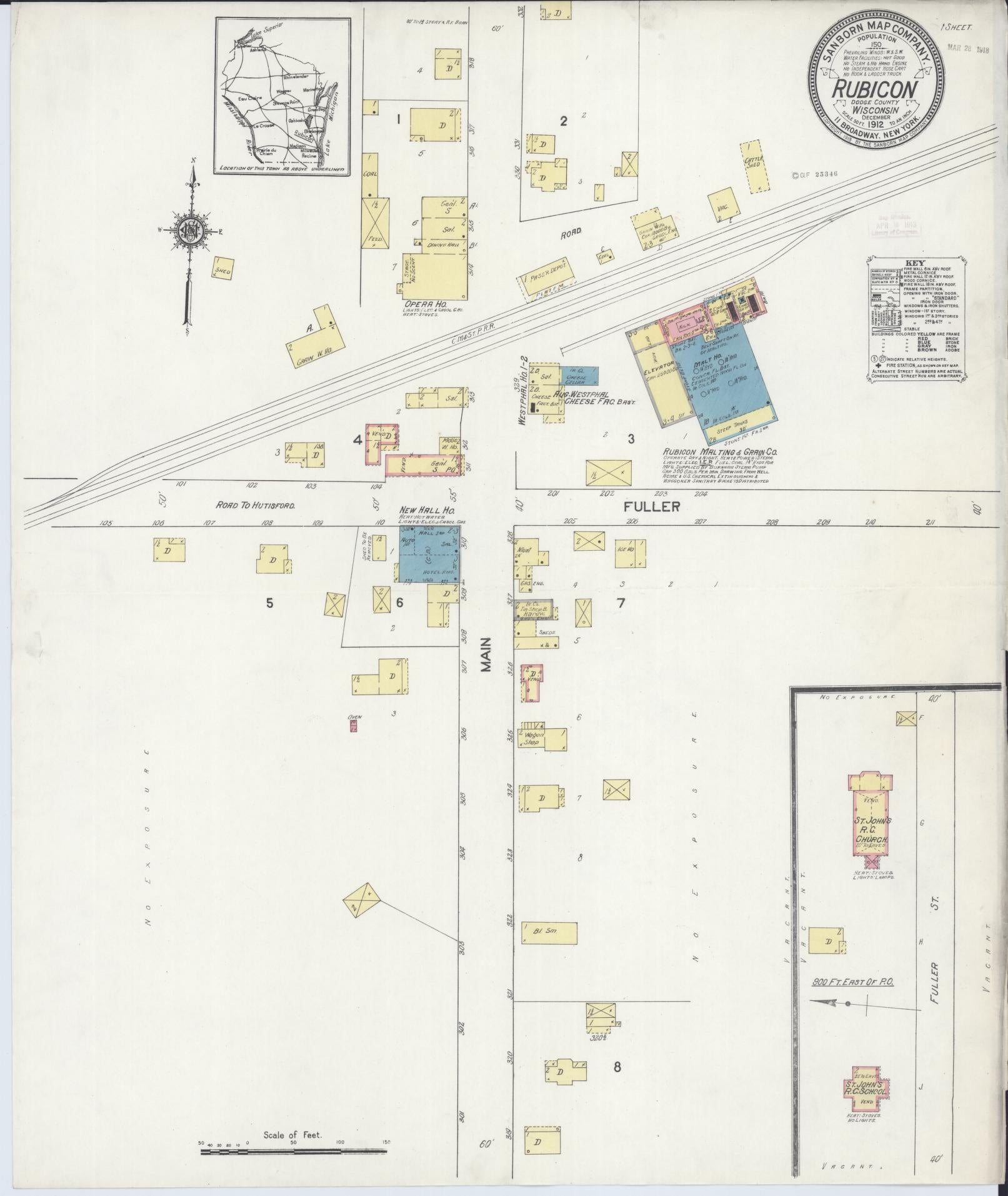 Sanborn Fire Insurance Map from Rubicon, Dodge County, Wisconsin (1912), Sheet #0001 - Historic Sanborn Fire Insurance Map Print, vintage old map wall art, antique decor, genealogy gift, Wisconsin Wisconsin map