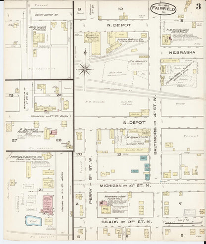 Sanborn Fire Insurance Map from Fairfield, Jefferson County, Iowa (1885), Sheet #0003 - Historic Sanborn Fire Insurance Map Print