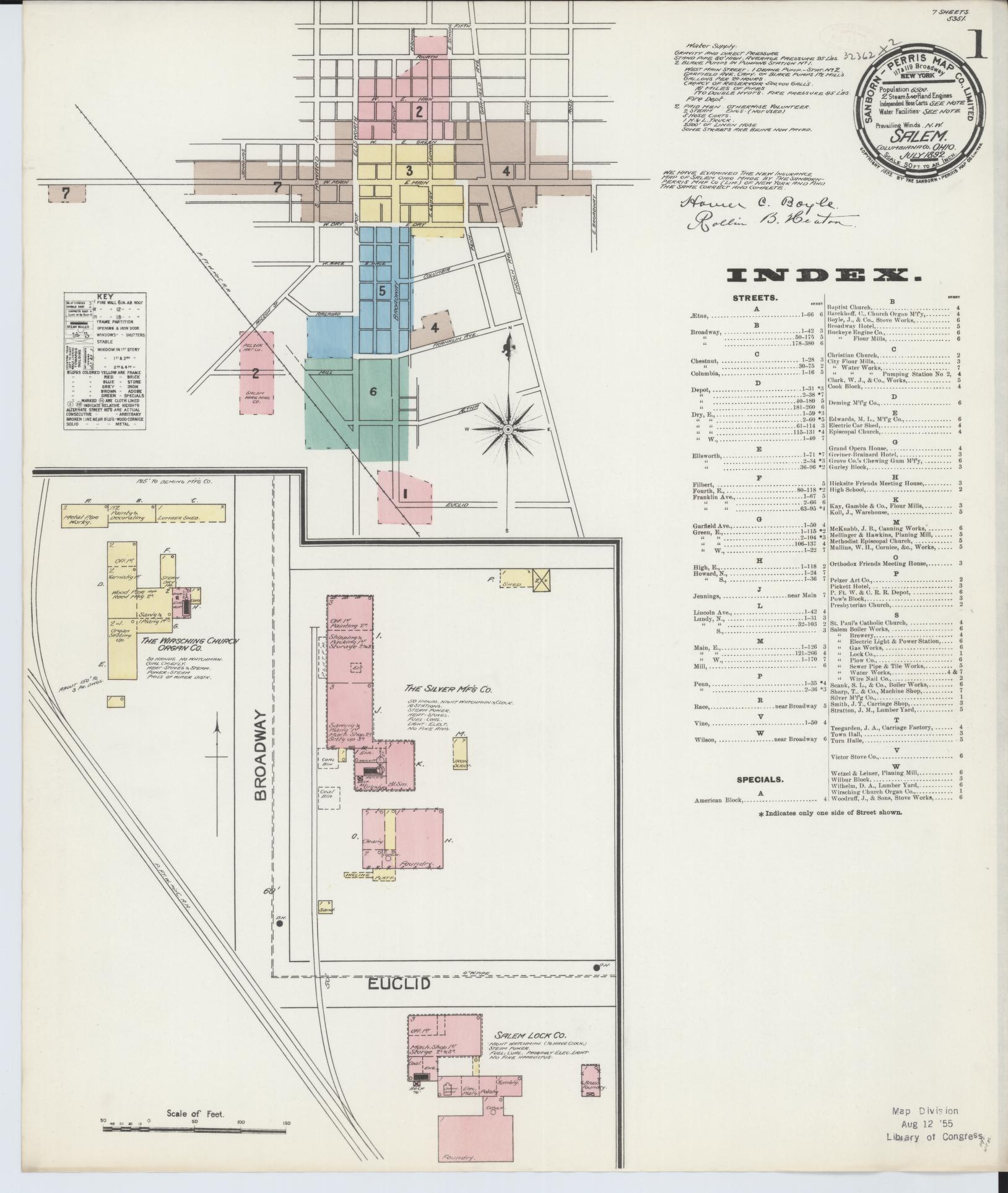 Sanborn Fire Insurance Map from Salem, Columbiana County, Ohio (1892), Sheet #0001 - Historic Sanborn Fire Insurance Map Print, vintage old map wall art, antique decor, genealogy gift, Ohio Ohio map