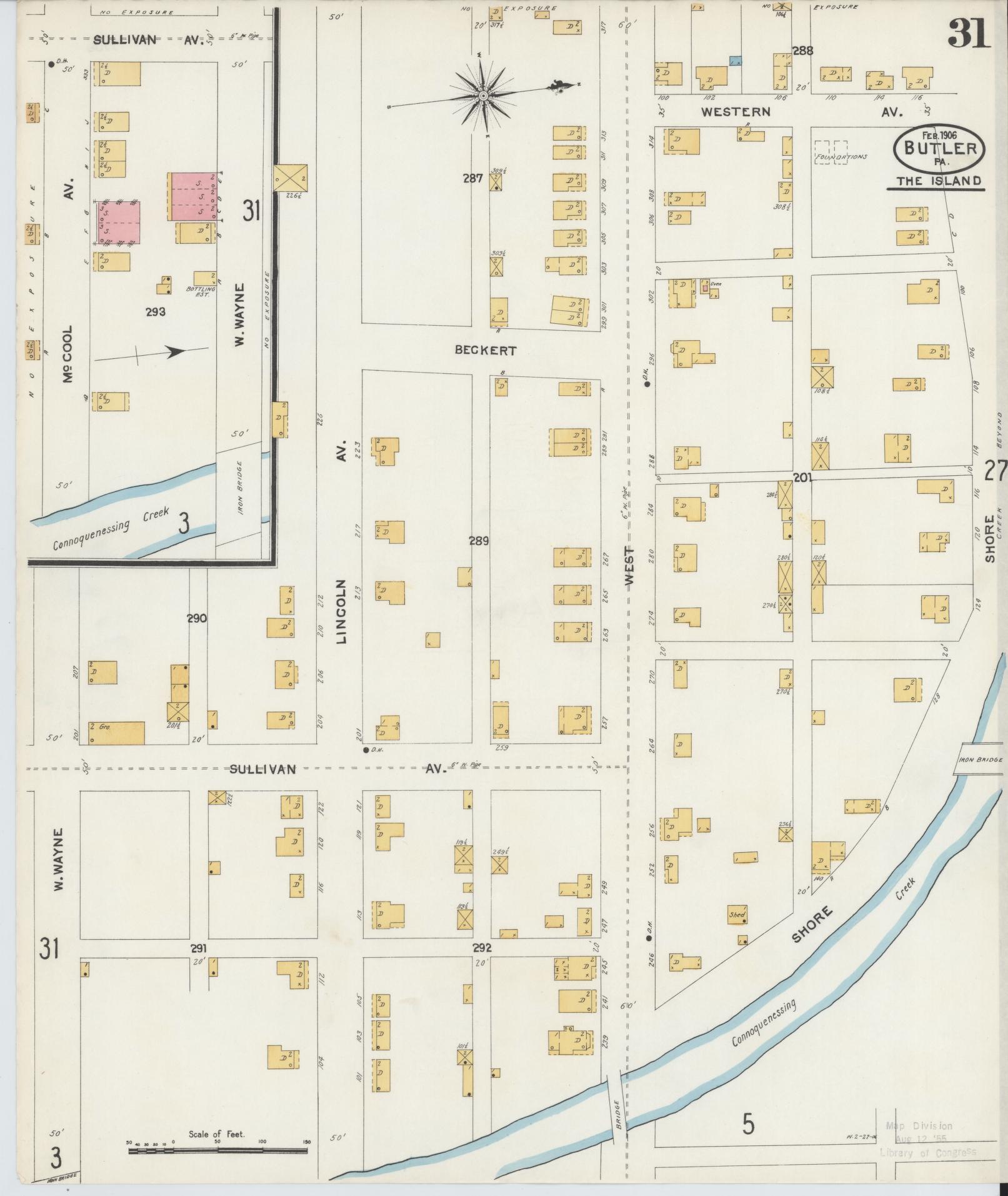 Sanborn Fire Insurance Map from Butler, Butler County, Pennsylvania (1906), Sheet #0031 - Historic Sanborn Fire Insurance Map Print, vintage old map wall art, antique decor, genealogy gift, Pennsylvania Pennsylvania map