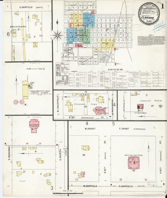 Sanborn Fire Insurance Map from Clarinda, Page County, Iowa (1898), Sheet #0001 - Historic Sanborn Fire Insurance Map Print, vintage old map wall art