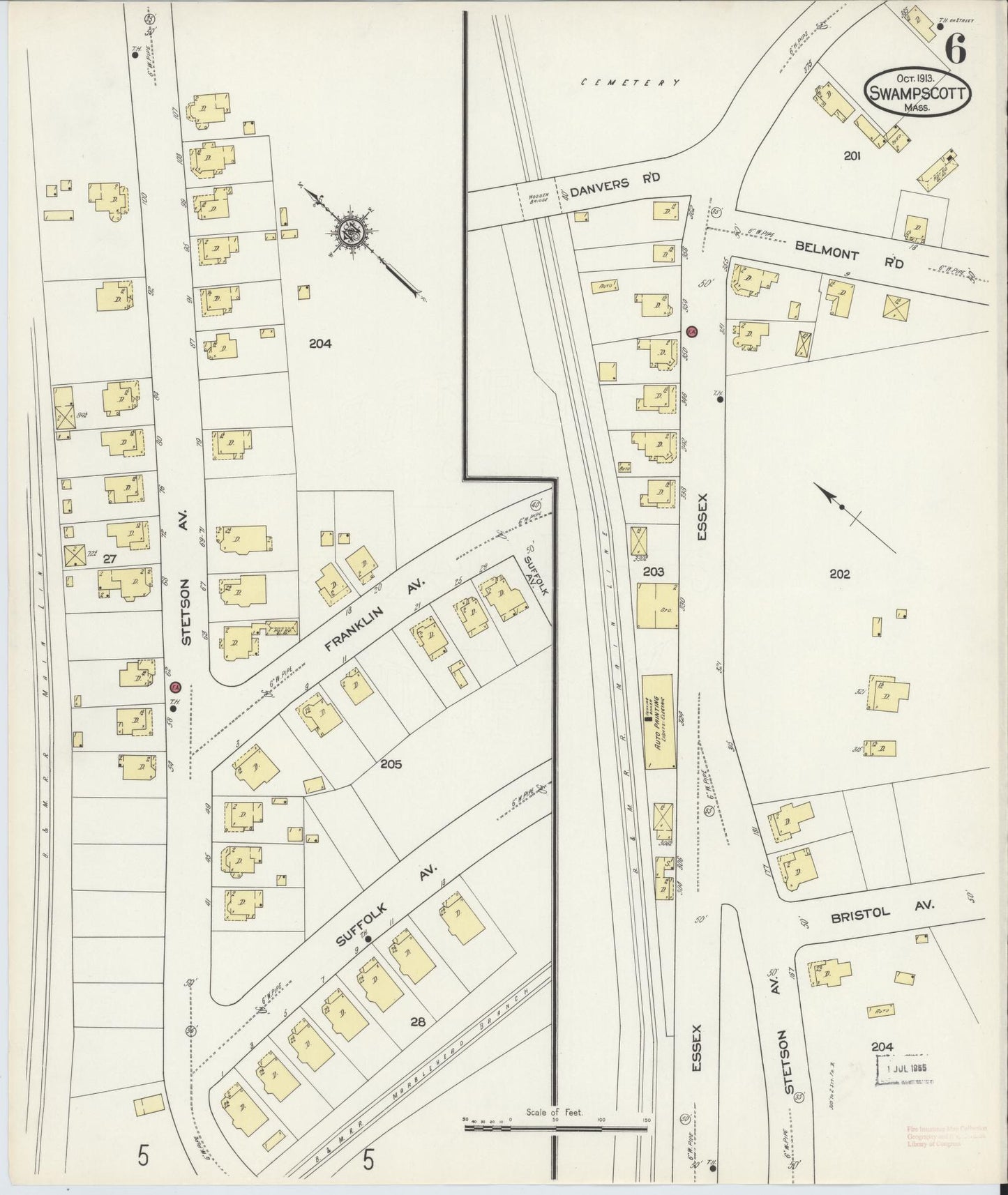 Sanborn Fire Insurance Map from Swampscott, Essex County, Massachusetts (1913), Sheet #0006 - Historic Sanborn Fire Insurance Map Print, vintage old map wall art, antique decor, genealogy gift, Massachusetts Massachusetts map
