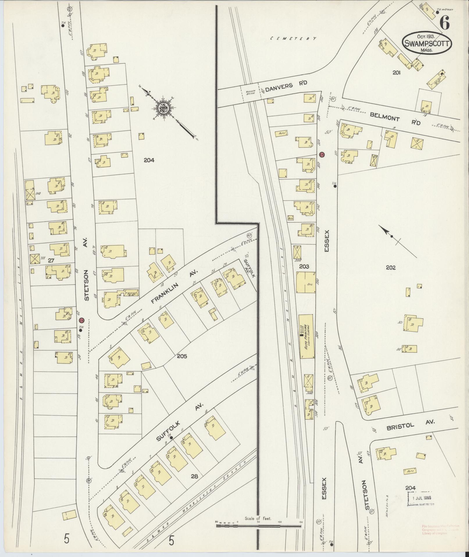 Sanborn Fire Insurance Map from Swampscott, Essex County, Massachusetts (1913), Sheet #0006 - Historic Sanborn Fire Insurance Map Print, vintage old map wall art, antique decor, genealogy gift, Massachusetts Massachusetts map