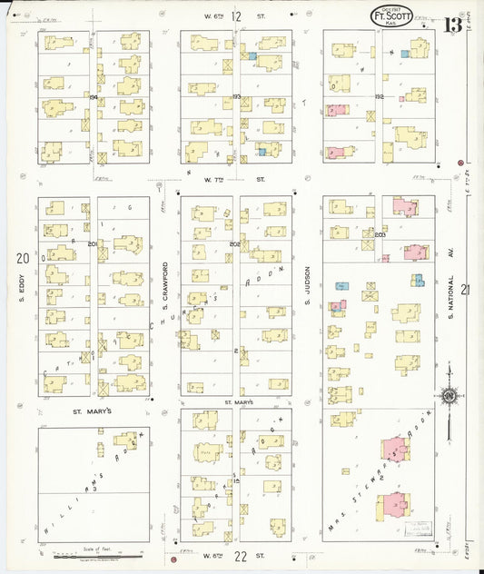 Sanborn Fire Insurance Map from Fort Scott, Bourbon County, Kansas (1917), Sheet #0013 - Historic Sanborn Fire Insurance Map Print, vintage old map wall art, antique decor, genealogy gift, Kansas Kansas map