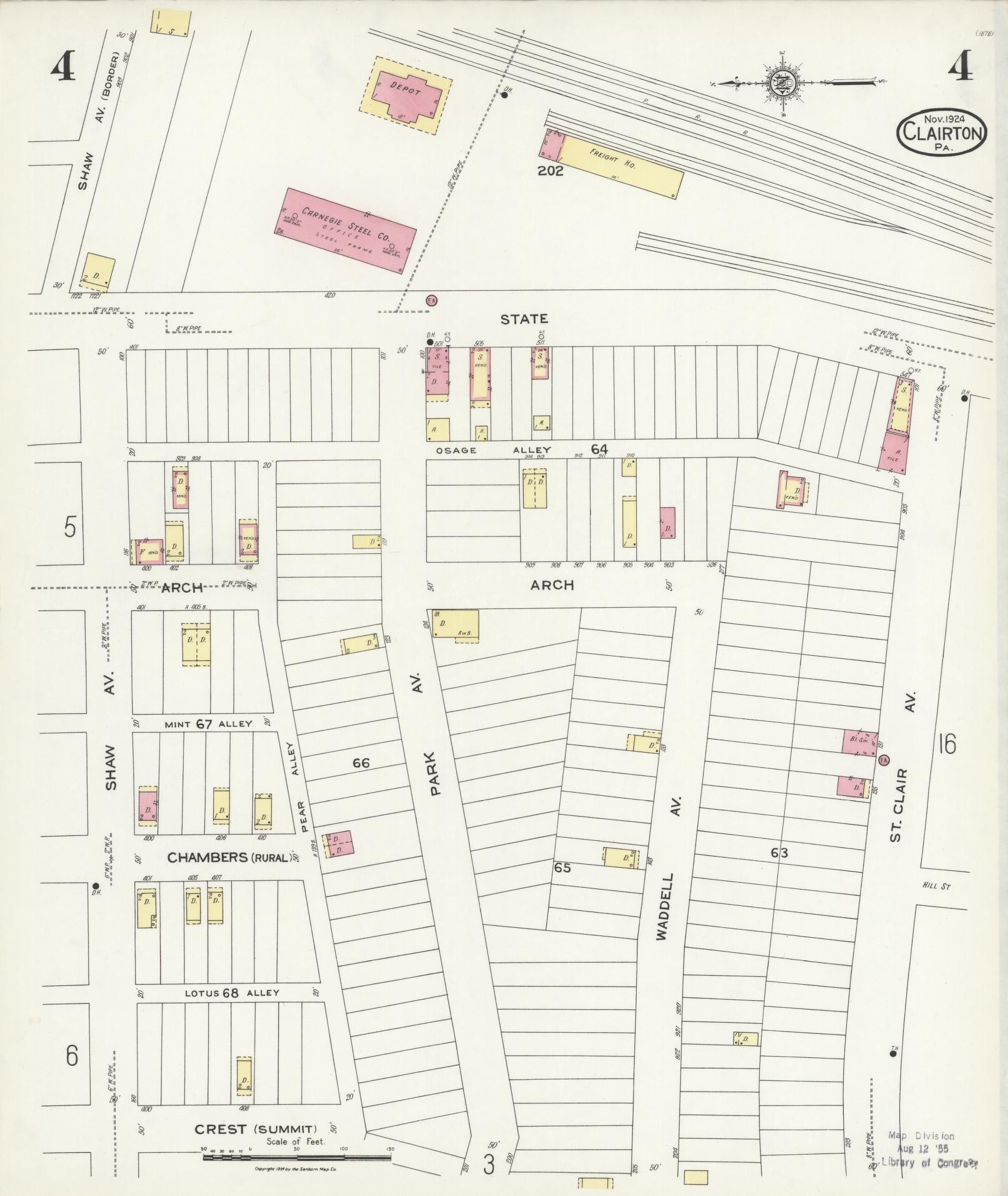 Sanborn Fire Insurance Map from Clairton, Allegheny County, Pennsylvania (1924), Sheet #0004 - Historic Sanborn Fire Insurance Map Print, vintage old map wall art, antique decor, genealogy gift, Pennsylvania Pennsylvania map