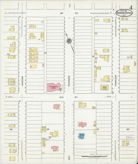 Sanborn Fire Insurance Map from Roanoke Rapids, Halifax County, North Carolina (1919), Sheet #0004 - Historic Sanborn Fire Insurance Map Print, vintage old map wall art, antique decor, genealogy gift, North Carolina North Carolina map