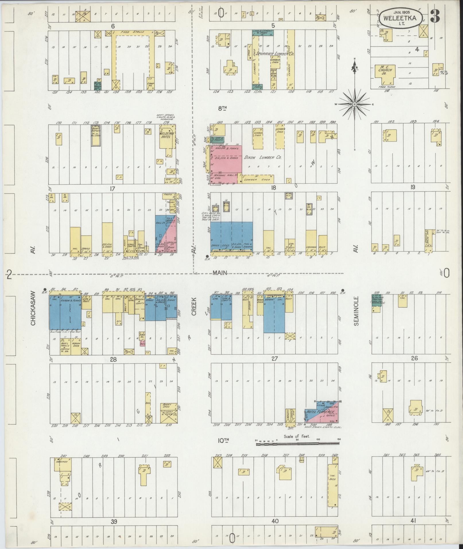 Sanborn Fire Insurance Map from Weleetka, Okfuskee County, Oklahoma (1905), Sheet #0003 - Complete Map Set gallery image, historic Sanborn map, vintage wall art, Oklahoma Oklahoma