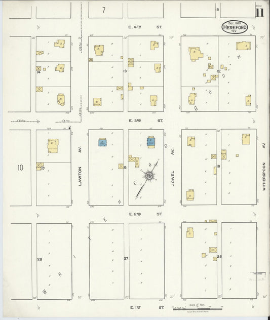 Sanborn Fire Insurance Map from Hereford, Deaf Smith County, Texas (1920), Sheet #0011 - Historic Sanborn Fire Insurance Map Print, vintage old map wall art, antique decor, genealogy gift, Texas Texas map