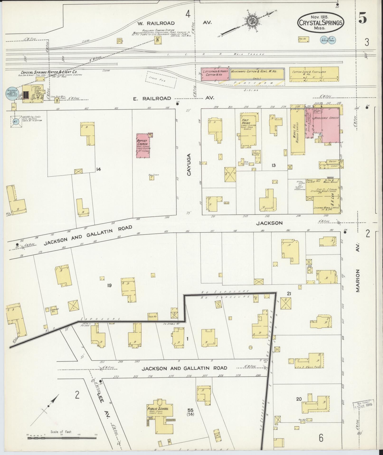 Sanborn Fire Insurance Map from Crystal Springs, Copiah County, Mississippi (1915), Sheet #0005 - Historic Sanborn Fire Insurance Map Print, vintage old map wall art, antique decor, genealogy gift, Mississippi Mississippi map