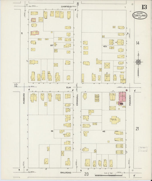 Sanborn Fire Insurance Map from Cortland, Cortland County, New York (1915), Sheet #0013 - Historic Sanborn Fire Insurance Map Print, vintage old map wall art, antique decor, genealogy gift, New York New York map