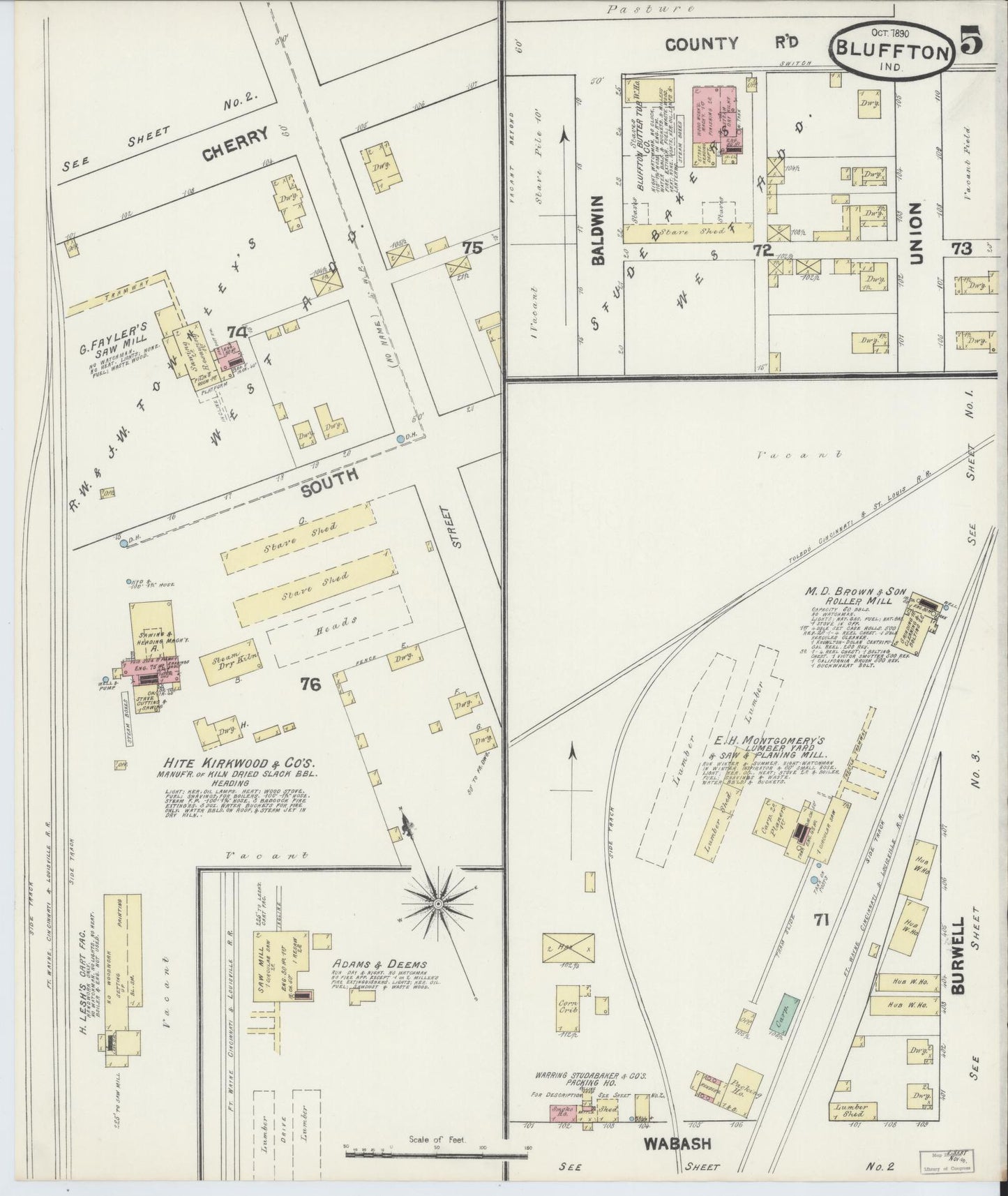 Sanborn Fire Insurance Map from Bluffton, Wells County, Indiana (1890), Sheet #0005 - Complete Map Set gallery image, historic Sanborn map, vintage wall art, Indiana Indiana