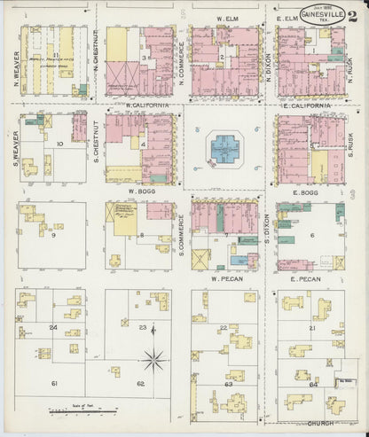 Sanborn Fire Insurance Map from Gainesville, Cooke County, Texas (1892), Sheet #0002 - Complete Map Set gallery image, historic Sanborn map, vintage wall art, Texas Texas